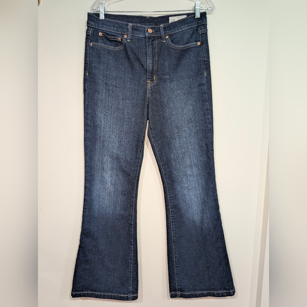 GAP Women's 10 70's Flare High Rise Dark Indigo Wash Jeans